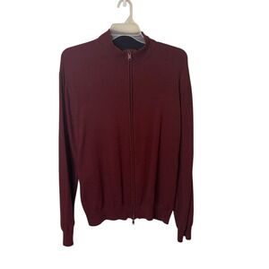 AX Armani Exchange Men XXL Full Zip Sweater Burgundy Red Mock Neck Double Zipper